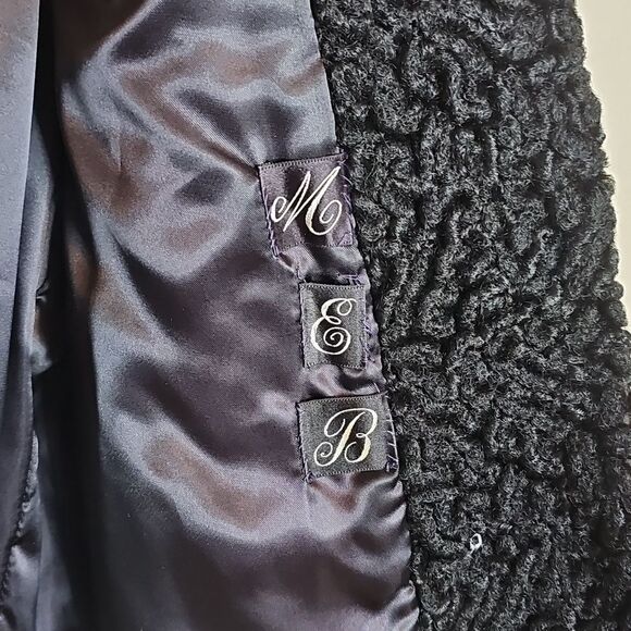 True Vintage Persian Lamb Wool Black Short Coat W Real Fur Collar 1950s 1960s - Picture 9 of 14